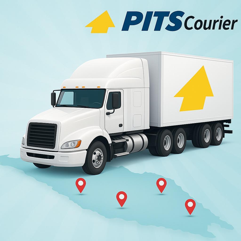 Camión de PITS Courier transportando paquetes - Servicio de mensajería confiable Lima